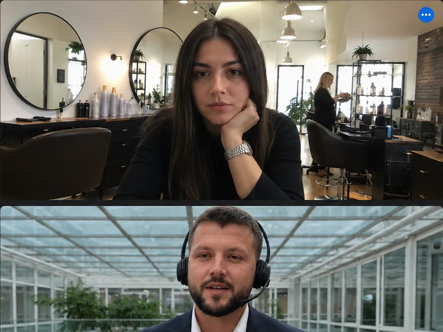 Erstgespräch per Videocall: eine Salonbesitzerin im Gespräch mit einem Automea-Berater